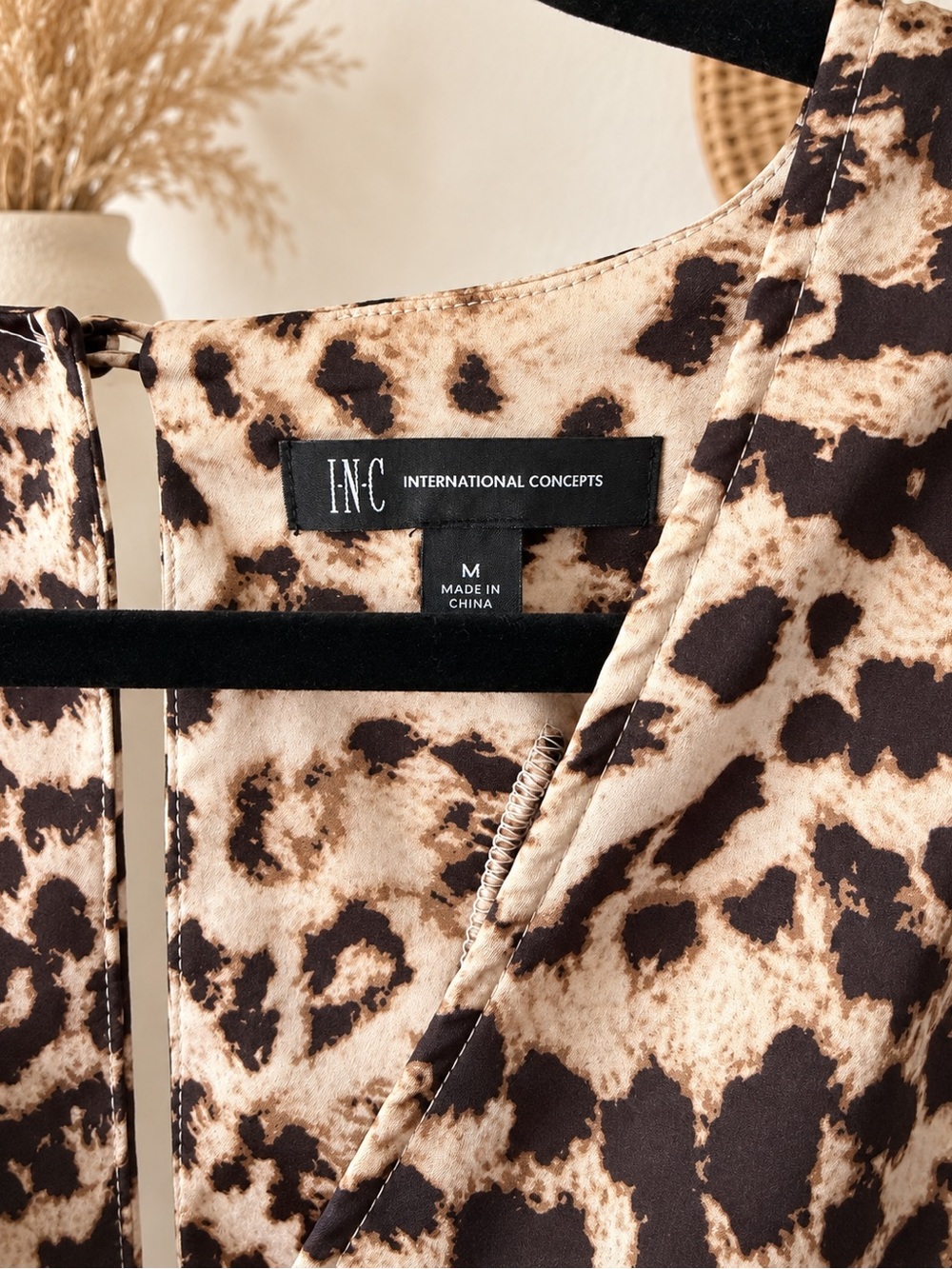 INC International Concepts Leopard-Print Wide-Leg Jumpsuit in Beige and Black - Picture 5 of 6